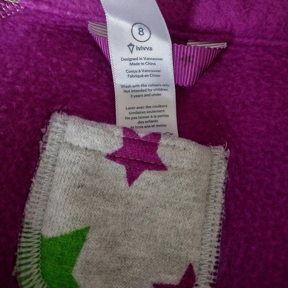 IVIVVA Girl By Lululemon Grey Hoodie Jacket with Purple and Green Star Pattern - Picture 4 of 9